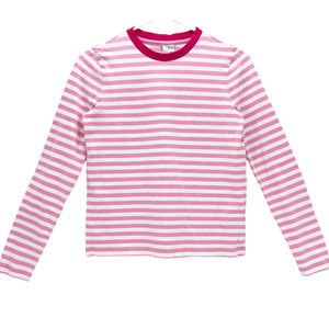 & Other Stories Women's Crew Neck Stripe Long Sleeve T Shirt Top Pink White Sz 6